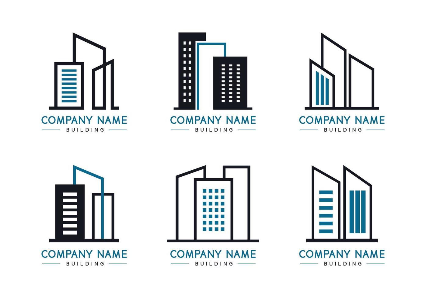 logotipo de construção definido em fundo branco, coleção de vetores de empresa de negócios de marca preta e azul