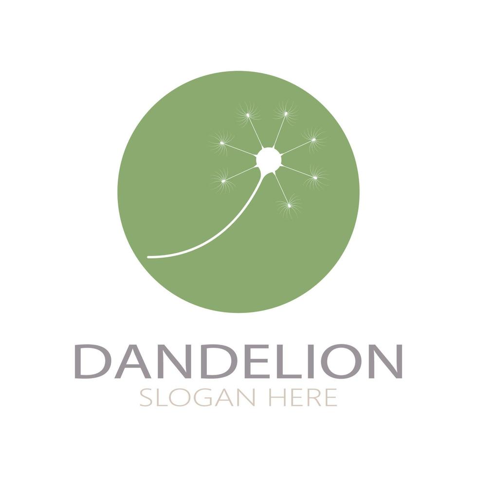 logotipo da flor dente-de-leão com caule e folhas. usando ilustração de ícone de símbolo de design de conceito de vetor moderno