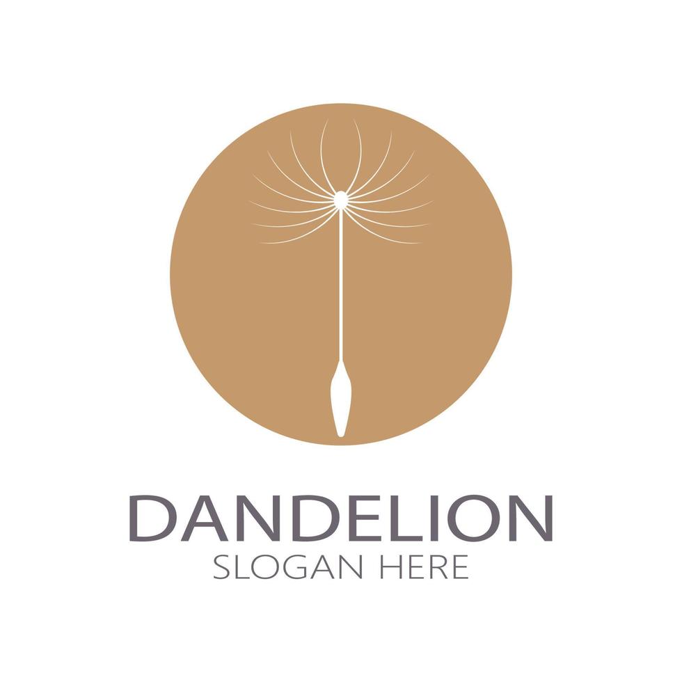 logotipo da flor dente-de-leão com caule e folhas. usando ilustração de ícone de símbolo de design de conceito de vetor moderno