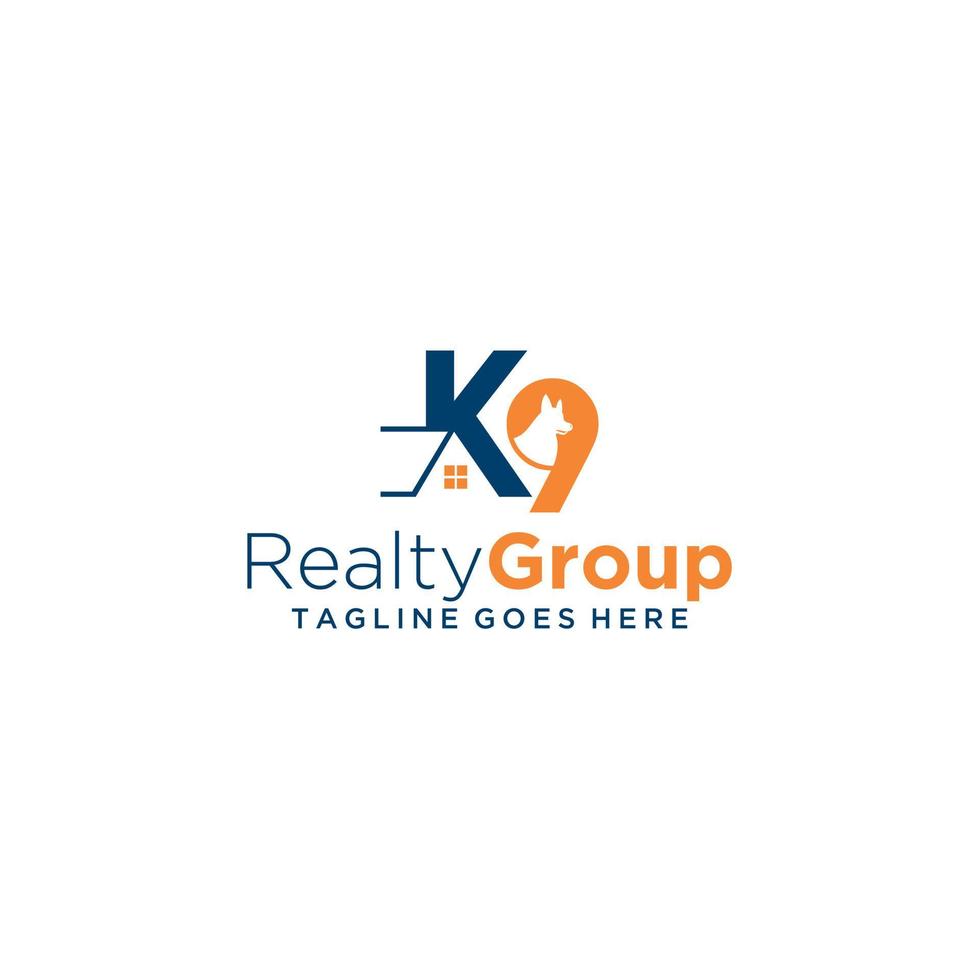 k9 realty home e design de sinal de logotipo imobiliário vetor