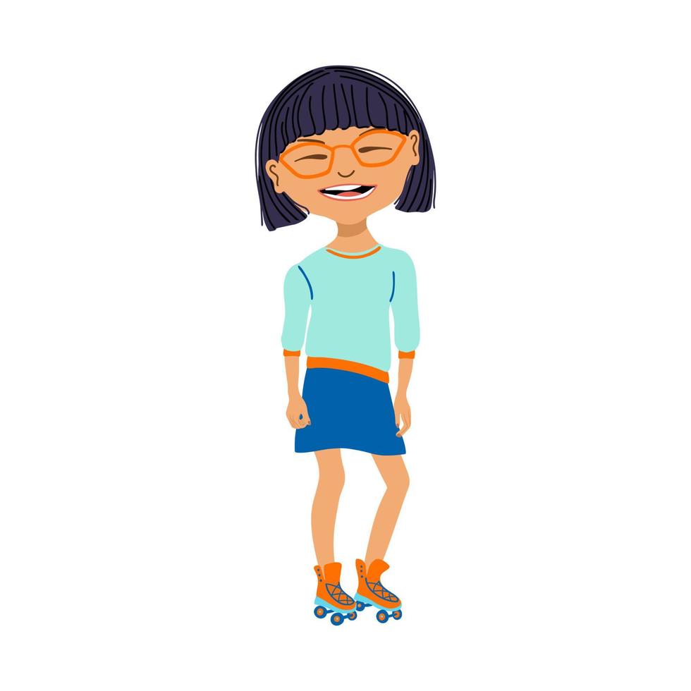 ilustração em vetor de patins de menina sorridente feliz. atividade de esporte de crianças de verão. retrato de estilo cartoon isolado no fundo branco.