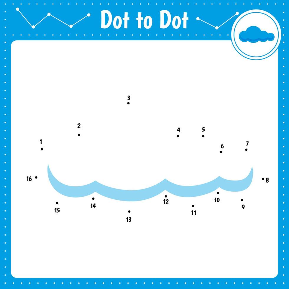 ligue os pontos. nuvem. jogo educativo ponto a ponto. livro de colorir para planilha de atividades de crianças pré-escolares. ilustração vetorial. vetor