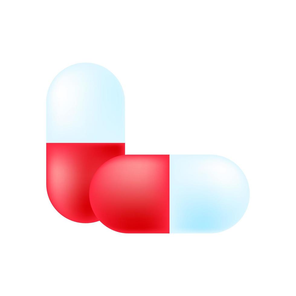 pílulas médicas, terapêuticas, cápsulas, comprimidos isolados no fundo branco. medicamentos, medicamentos para tratamento. logotipo da farmácia. ícone de pílulas médicas. imagem 3D, gradiente. ilustração vetorial vetor