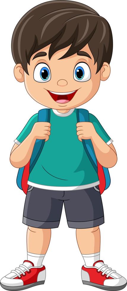 menino de escola feliz dos desenhos animados com mochila vetor