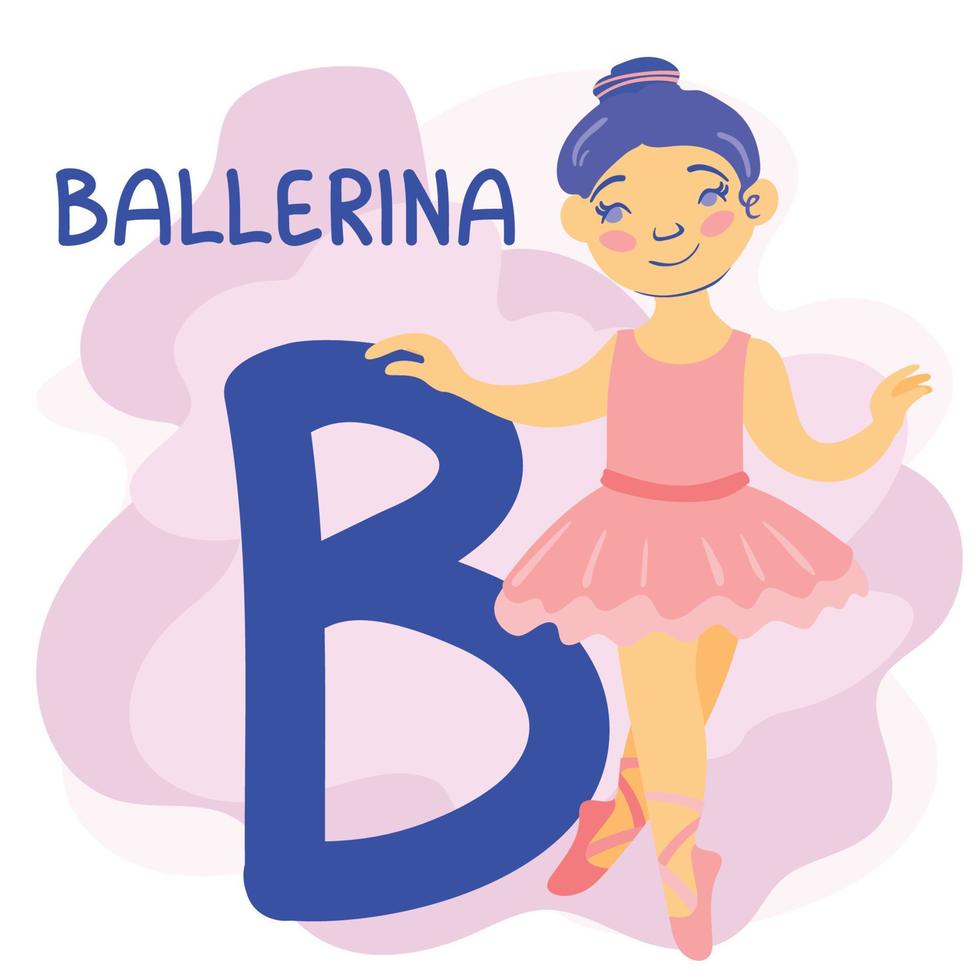 alfabeto com caracteres. letra b é uma bailarina. mão desenhada ilustração vetorial. adequado para site, adesivos, cartões, produtos infantis. vetor