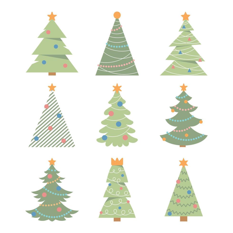coleção de árvores de natal. conjunto de árvores de Natal de vetor em um fundo branco.