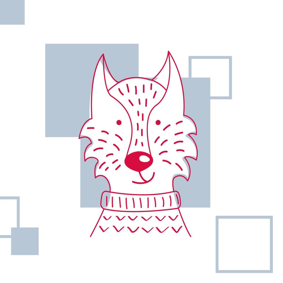 ilustração de férias e natal de um suéter de lobo fofo. mão desenhar ilustração animal para cartão ou cartaz. vetor