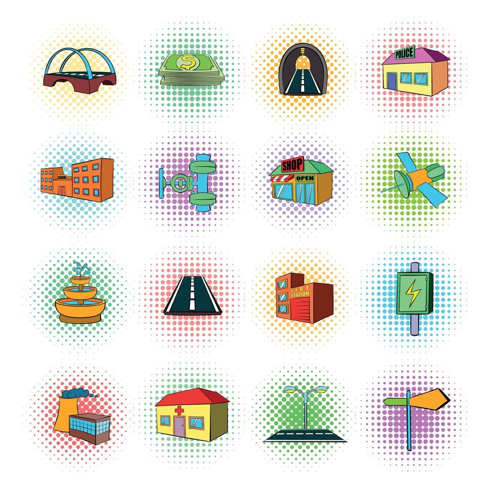 conjunto de ícones de infraestrutura urbana, estilo pop-art vetor