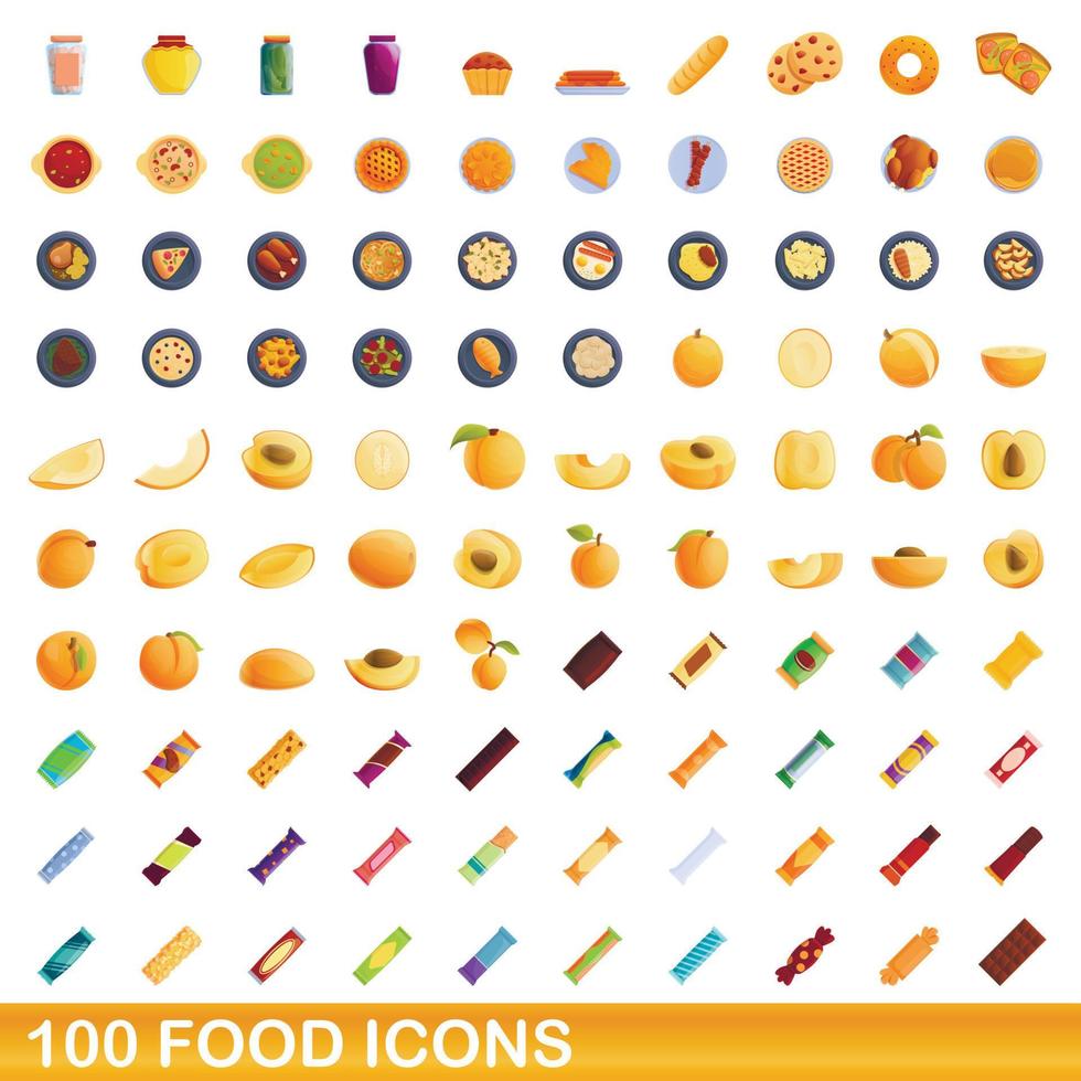 conjunto de 100 ícones de comida, estilo cartoon vetor