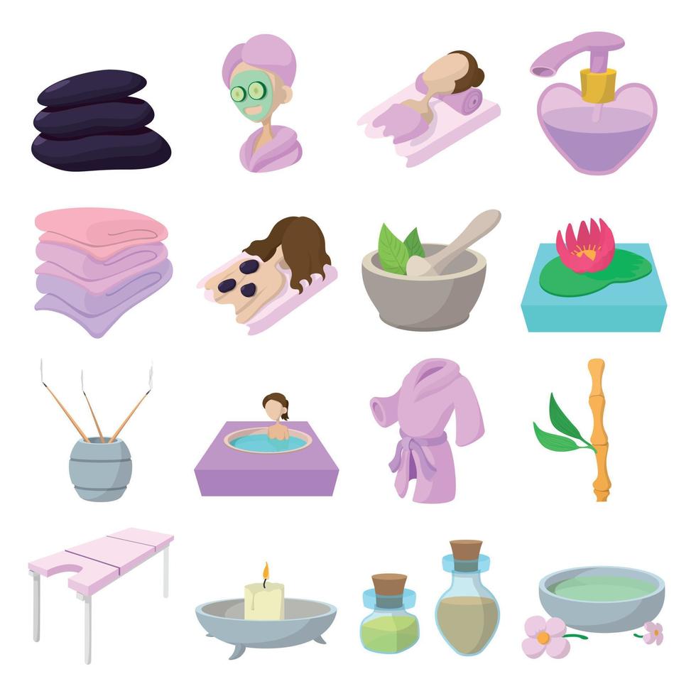 conjunto de ícones de desenhos animados de spa vetor