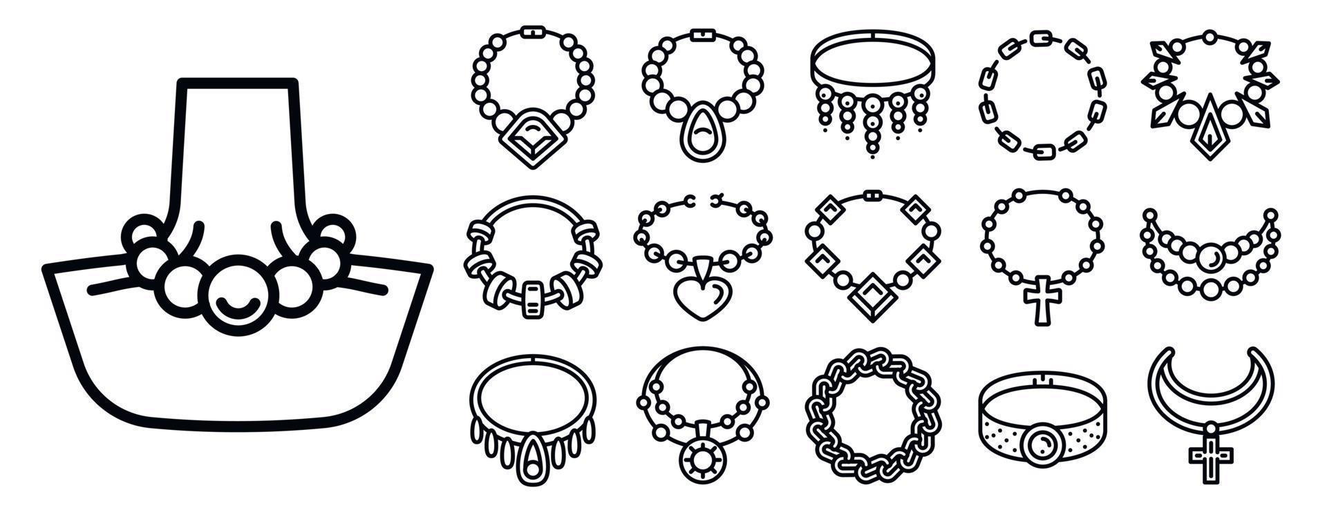 conjunto de ícones de colar, estilo de contorno vetor