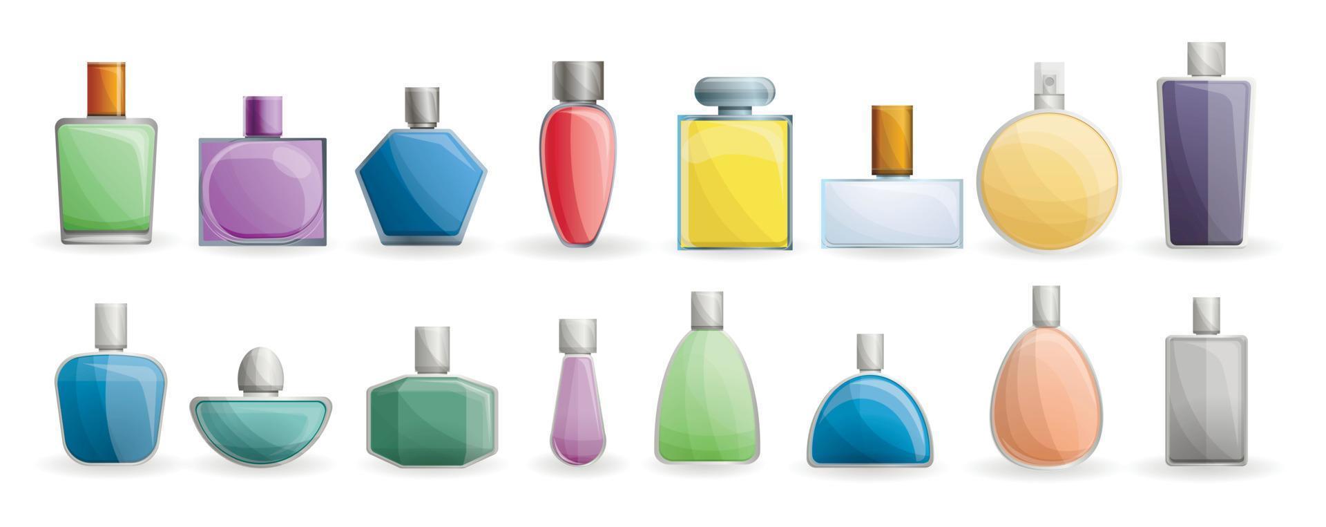 conjunto de ícones de frascos de fragrância, estilo cartoon vetor