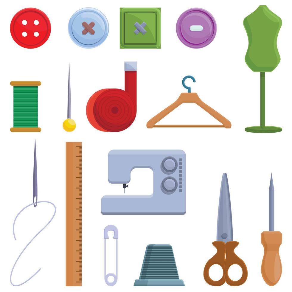 conjunto de ícones de reparo de roupas, estilo cartoon vetor