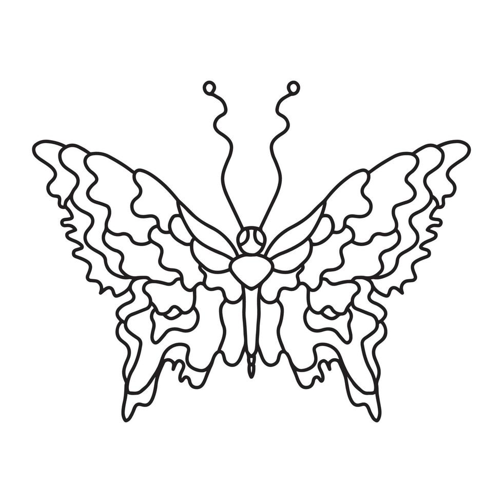 ilustração desenhada à mão de uma borboleta. contorno doodle vector impressão isolada no branco. página para colorir anti-stress para adulto no estilo zen emaranhado