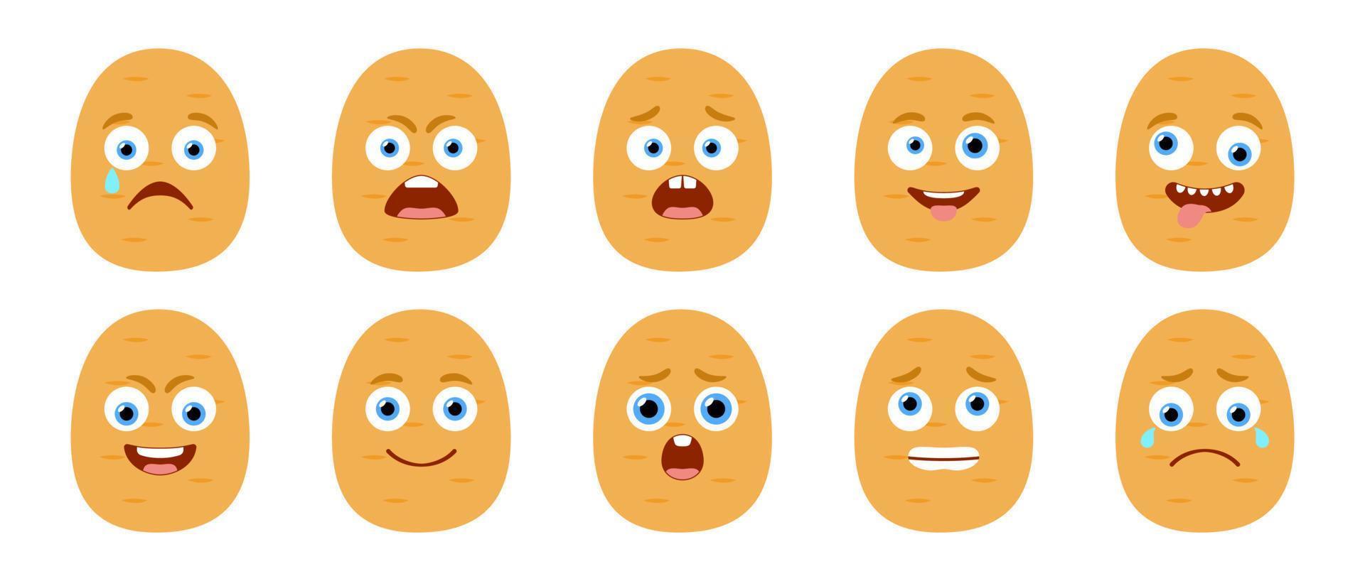 emoticon de batata fofa. conjunto de vetores isolados