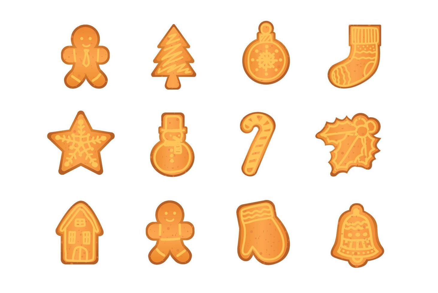 conjunto de ilustração de desenhos animados vetor de biscoitos de gengibre isolado em fundo branco decoração de árvore de natal meia boneco de neve bola homem estrela casa de doces