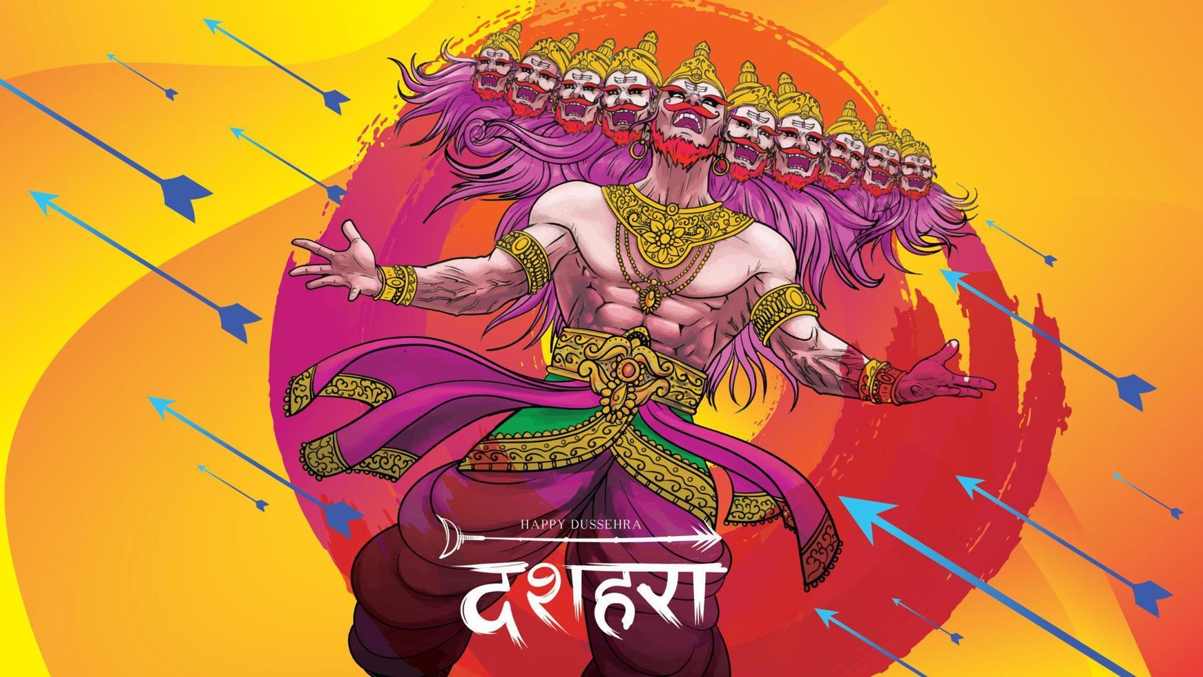 ilustração vetorial criativa do senhor rama matando ravana no festival de cartaz feliz dussehra navratri da índia. tradução dussehra vetor