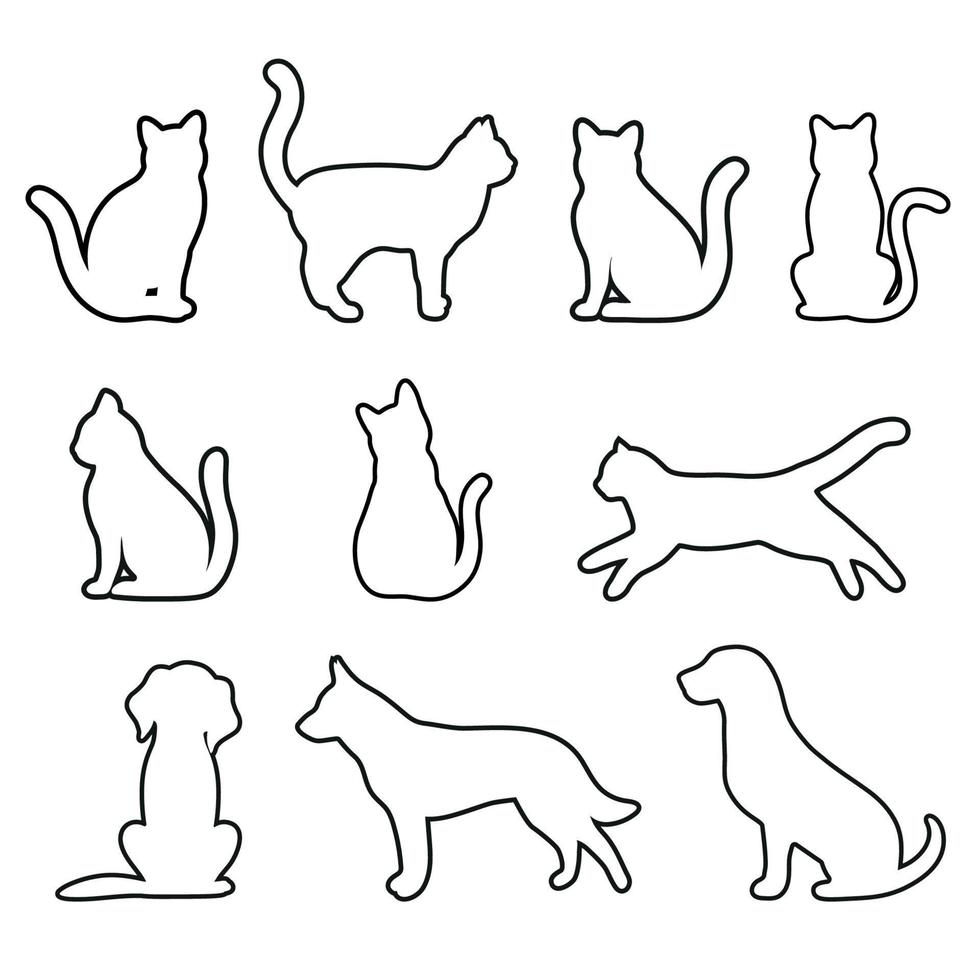 conjunto de silhuetas de cães e gatos em um fundo branco vetor