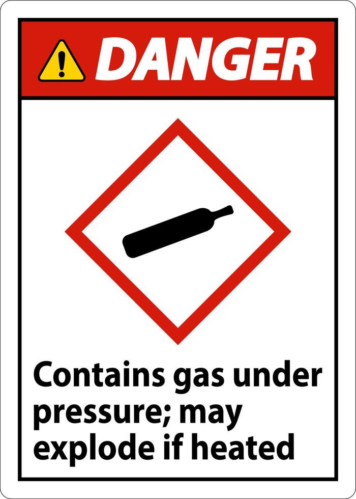 perigo contém gás sob pressão ghs sinal em fundo branco vetor