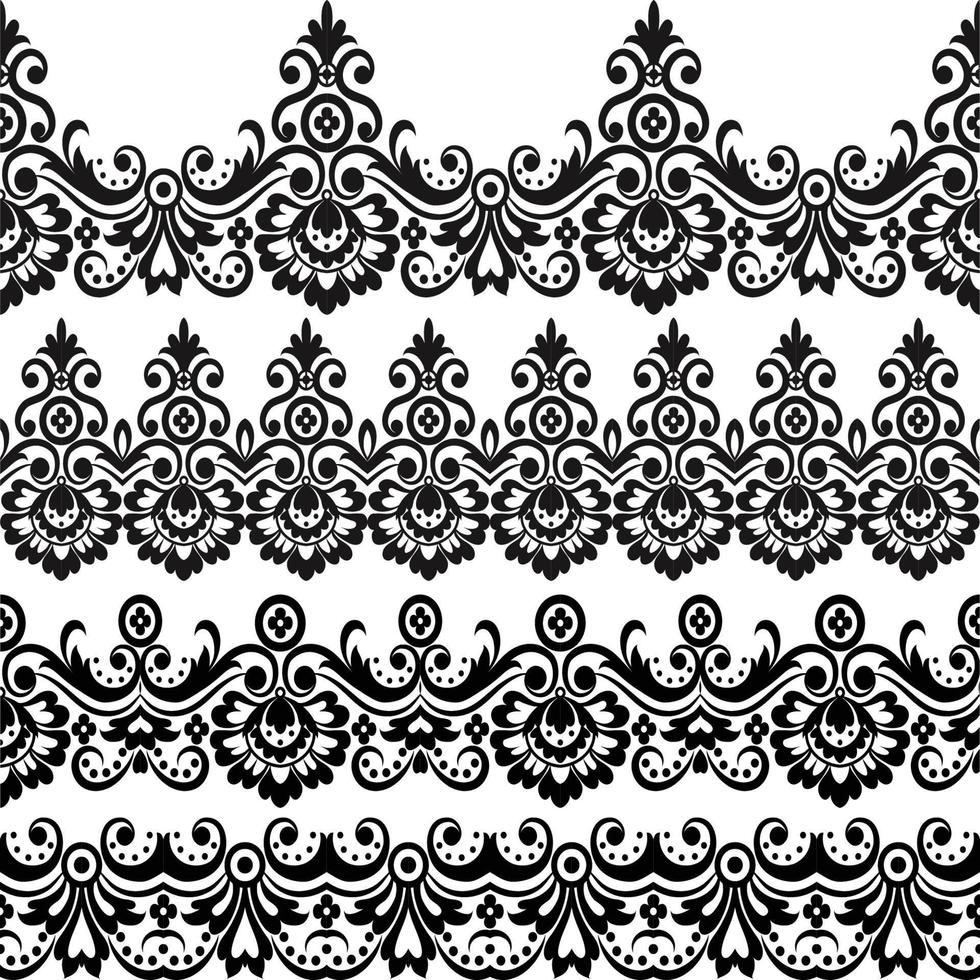 coleção de rendas bordadas de tecido estilo vintage elegante. ilustração vetorial de estoque. preto sobre fundo branco, isolado. vetor