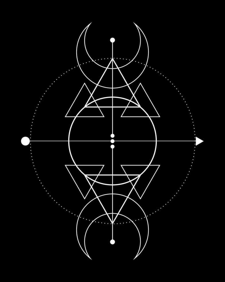 lua tripla mágica. símbolo da divindade viking, geometria sagrada celta, tatuagem de logotipo branco wiccan, triângulos esotéricos de alquimia. ilustração em vetor de objeto de ocultismo espiritual isolada em fundo preto