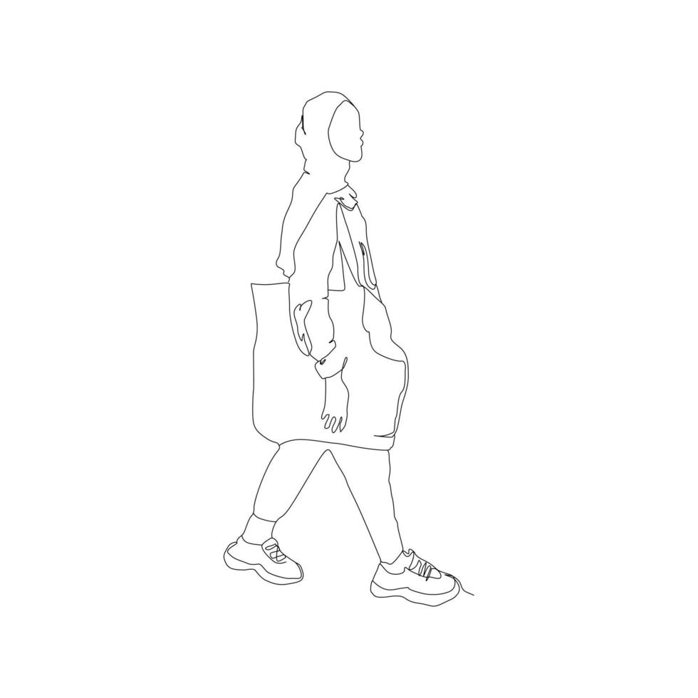 linha contínua de uma mulher andando na rua ilustração vetorial simples vetor