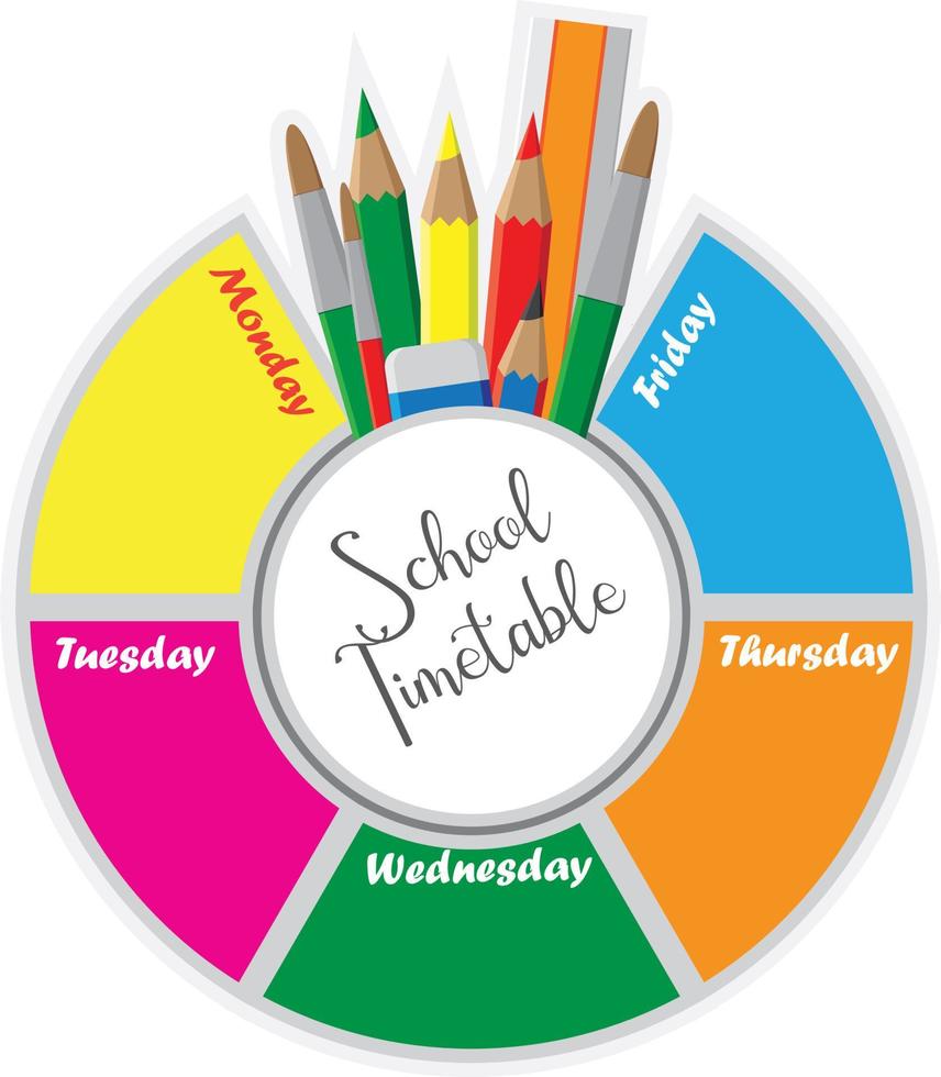 roda de horário escolar agenda de 5 dias com acessórios escolares vetor