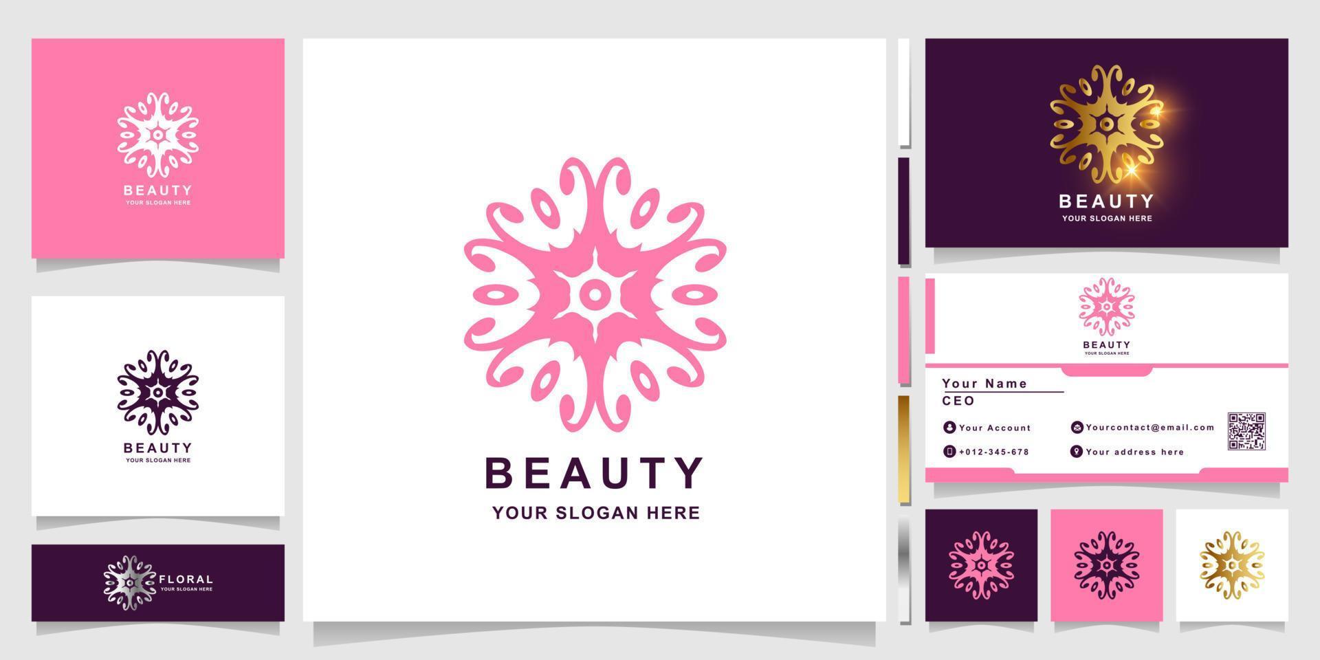 modelo de logotipo de beleza, flor, boutique ou ornamento com design de cartão de visita. pode ser usado design de logotipo de spa, salão, beleza ou boutique. vetor