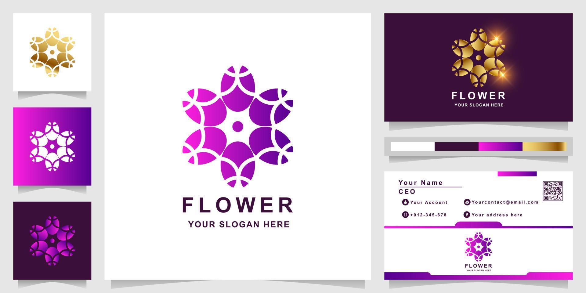 modelo de logotipo de beleza, flor, boutique ou ornamento com design de cartão de visita. pode ser usado design de logotipo de spa, salão, beleza ou boutique. vetor