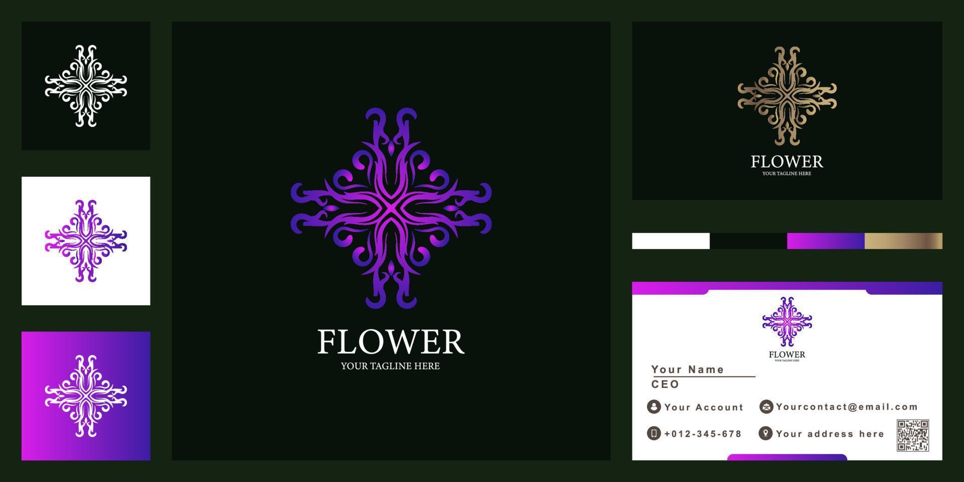 flor ou ornamento design de modelo de logotipo de luxo com cartão de visita. vetor