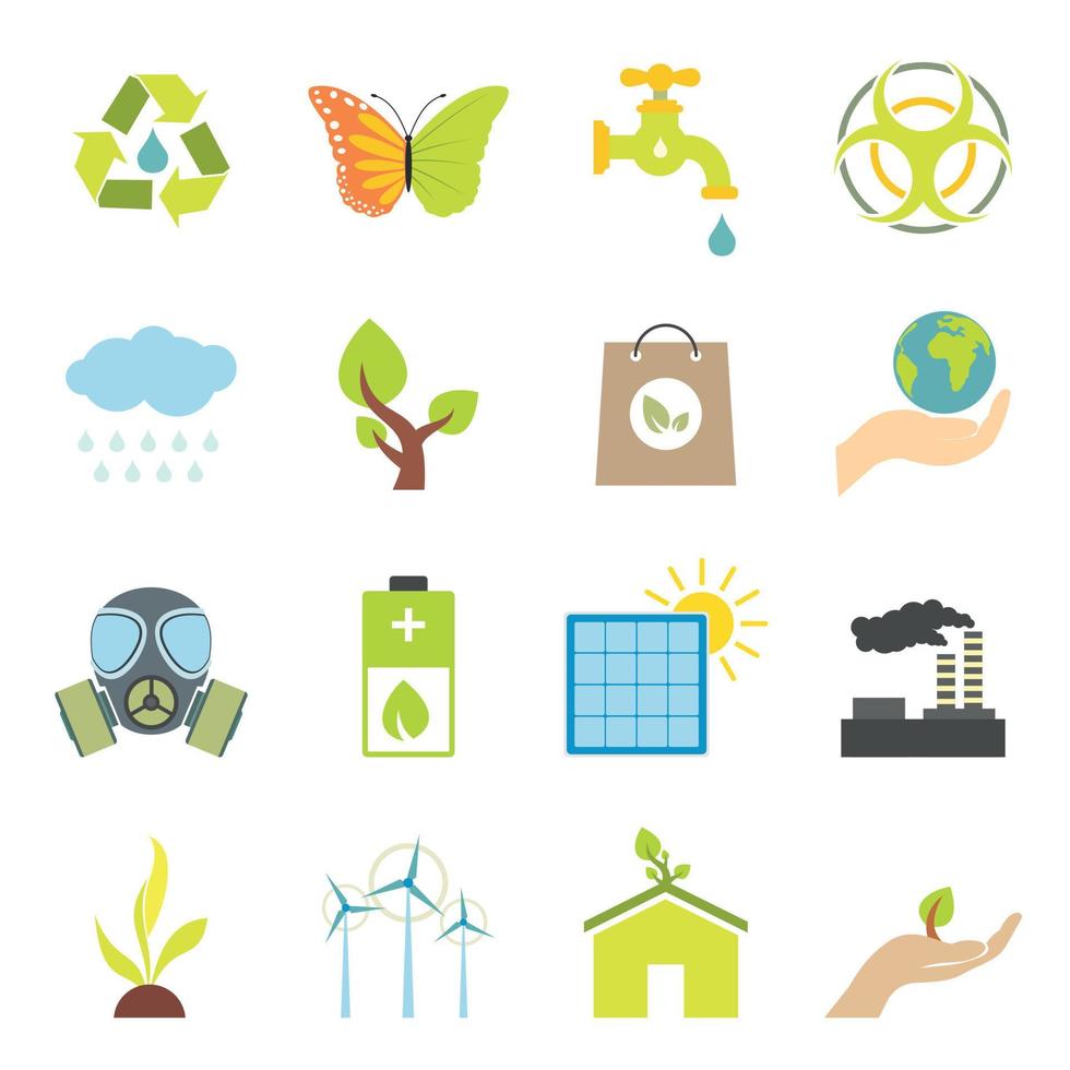 conjunto de ícones planos de ecologia universal vetor