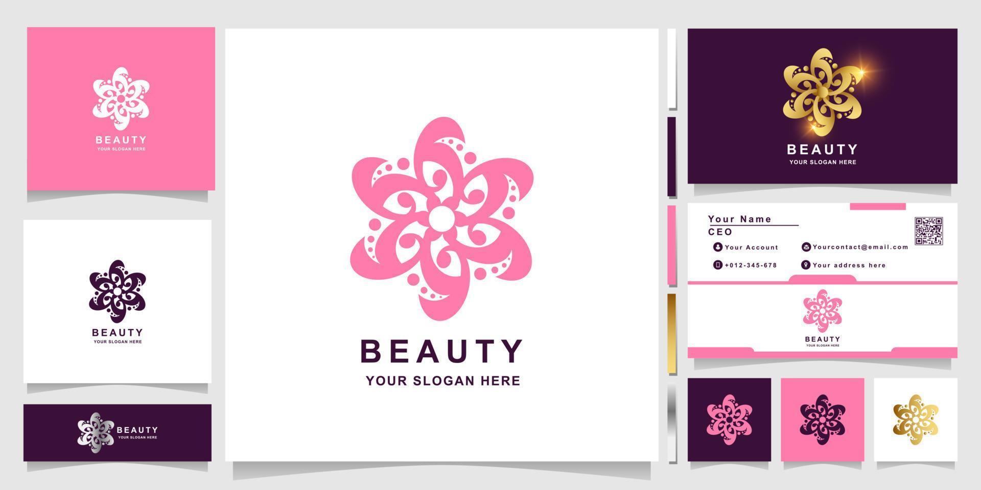 modelo de logotipo de beleza, flor, boutique ou ornamento com design de cartão de visita. pode ser usado design de logotipo de spa, salão, beleza ou boutique. vetor