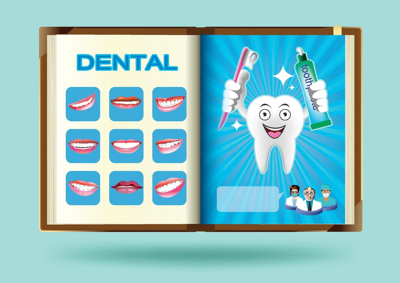 conjunto dental na ilustração vetorial de página de notebook vetor