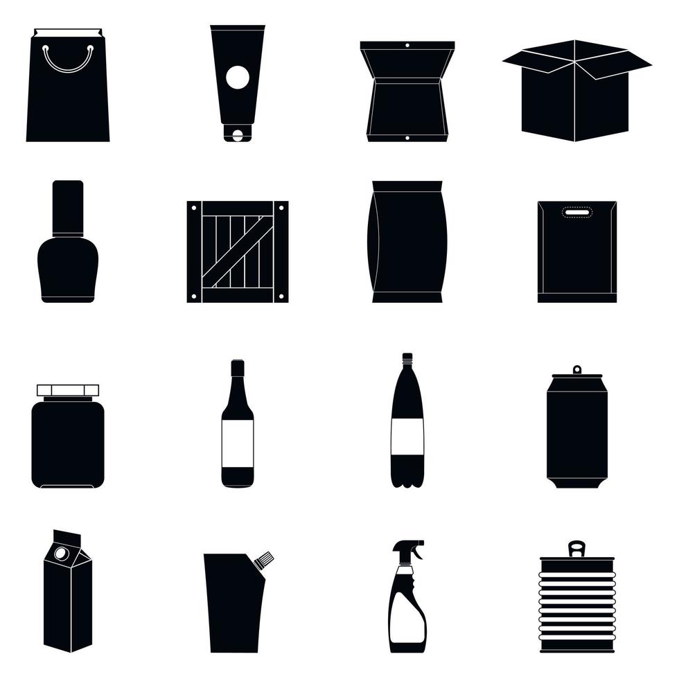 conjunto de ícones simples pretos de embalagem vetor