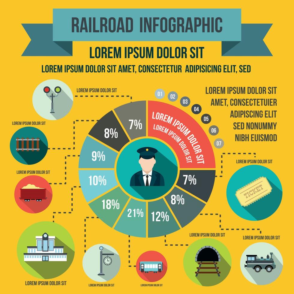 elementos de infográfico de ferrovia, estilo simples vetor