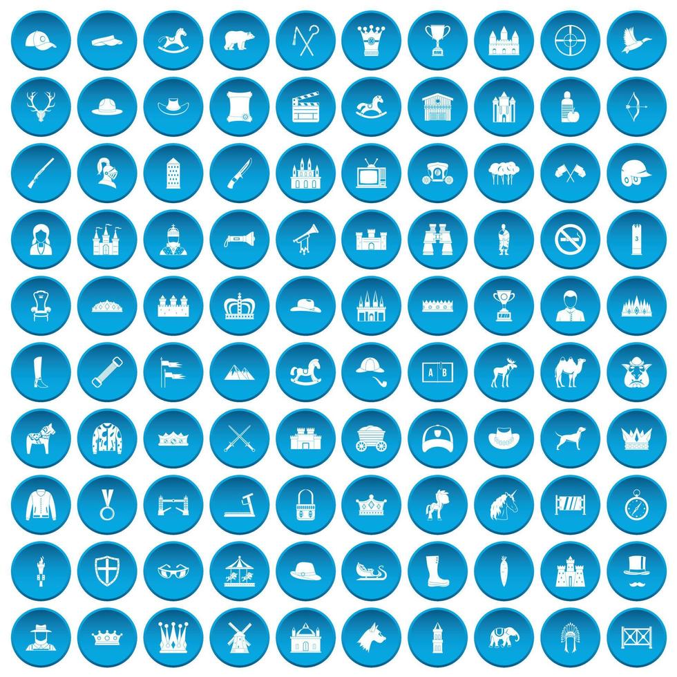 100 ícones de equitação conjunto azul vetor