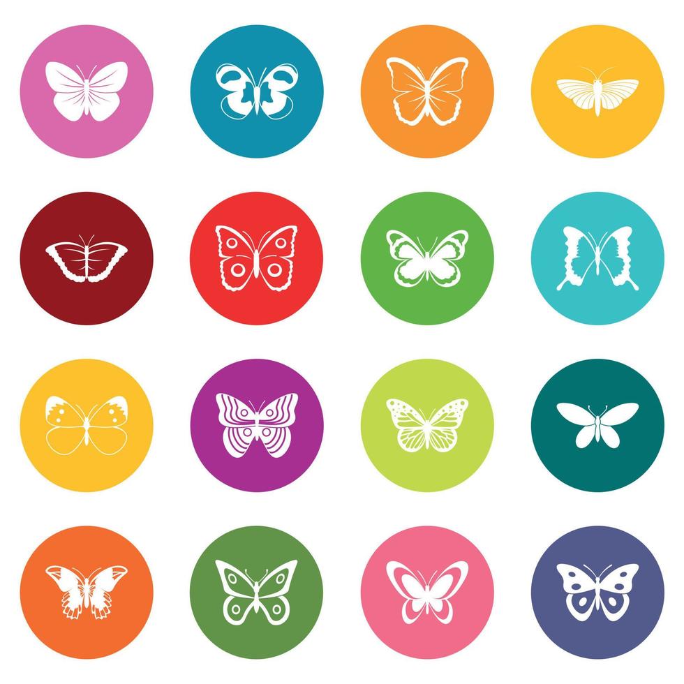 conjunto de muitas cores de ícones de borboleta vetor