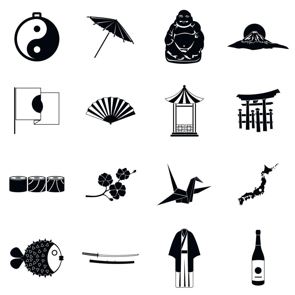 conjunto de ícones do japão preto vetor