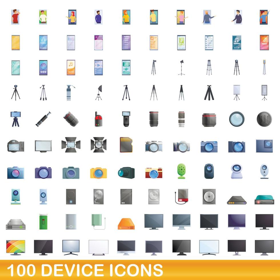 conjunto de 100 ícones de dispositivos, estilo cartoon vetor