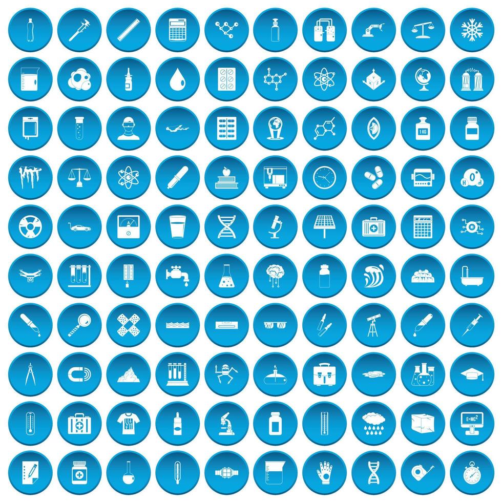 100 ícones de laboratório definidos em azul vetor