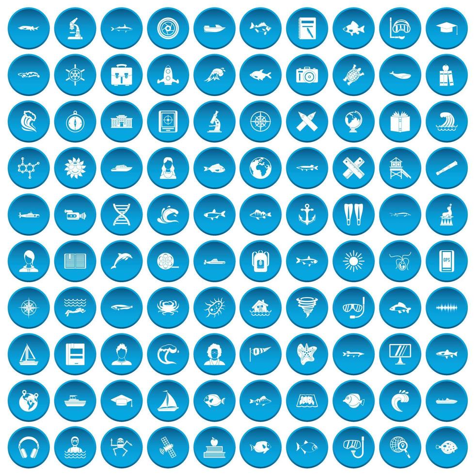 100 ícones de oceanologista definidos em azul vetor