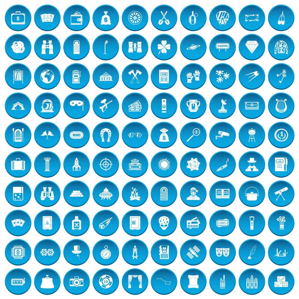 100 ícones de jogos para adultos definidos em azul vetor