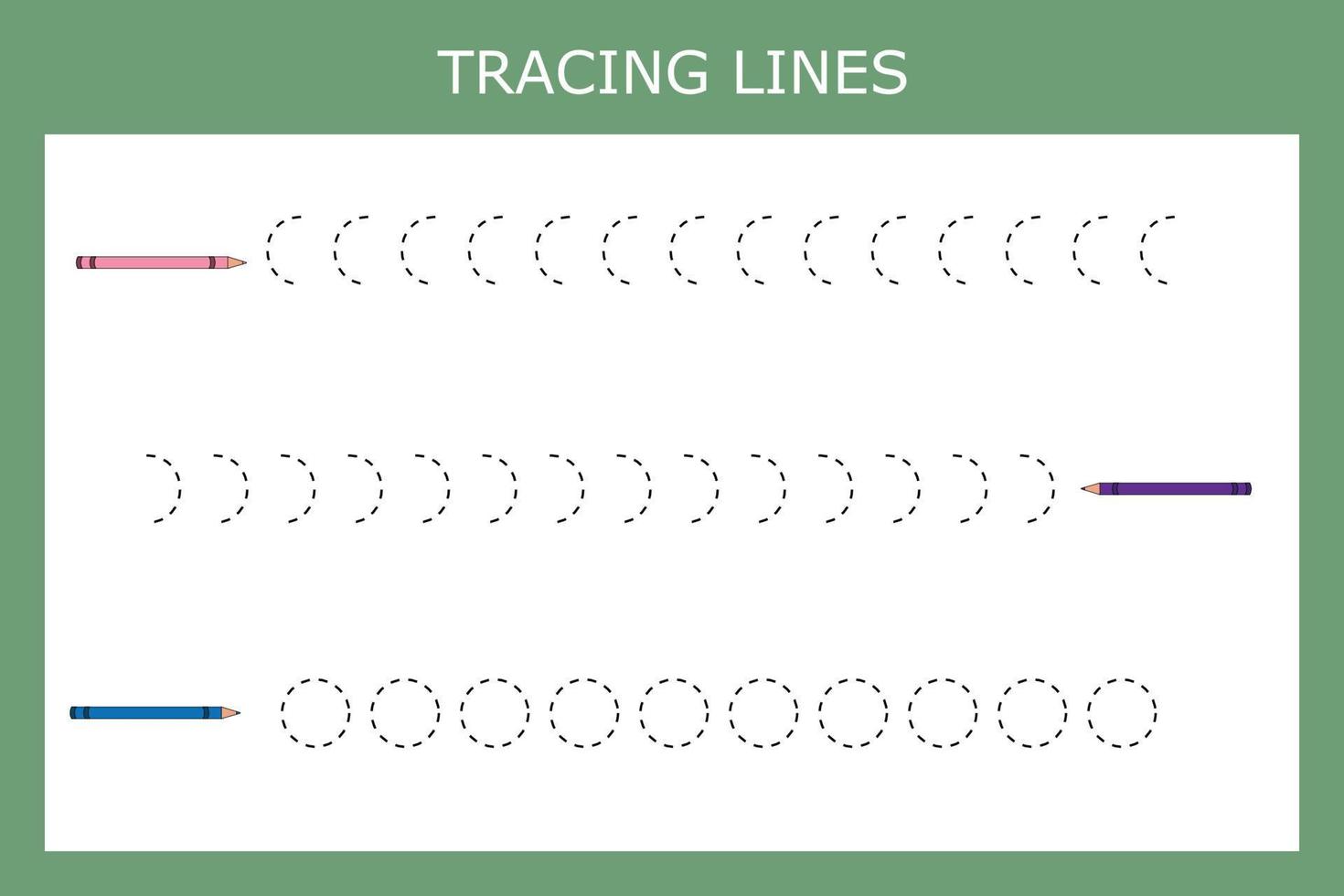 jogo de linhas de rastreamento com lápis coloridos. planilha para crianças pré-escolares, folha de atividades para crianças, planilha para impressão vetor