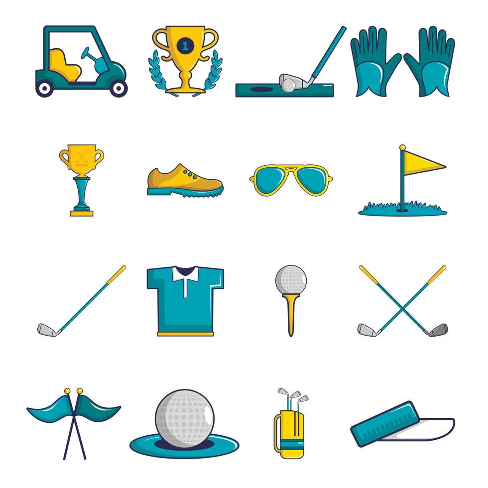 ícones de golfe definir símbolos, estilo cartoon vetor