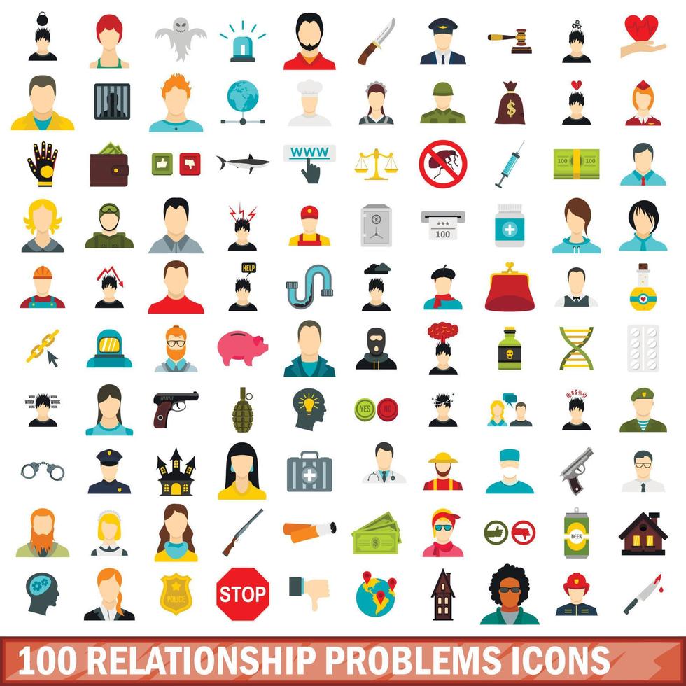 conjunto de 100 ícones de problemas de relacionamento, estilo simples vetor