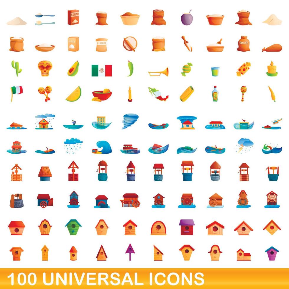 conjunto de 100 ícones universais, estilo cartoon vetor