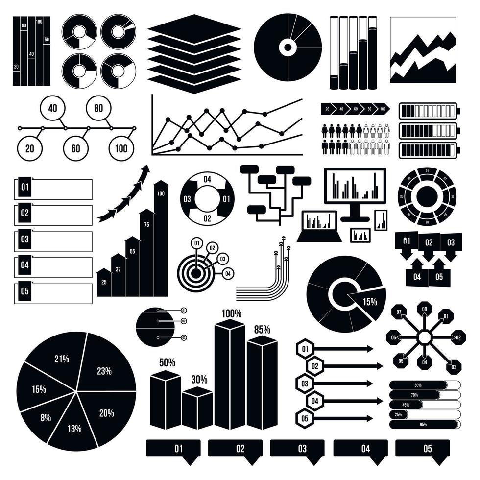 conjunto de elementos infográficos, preto simples vetor