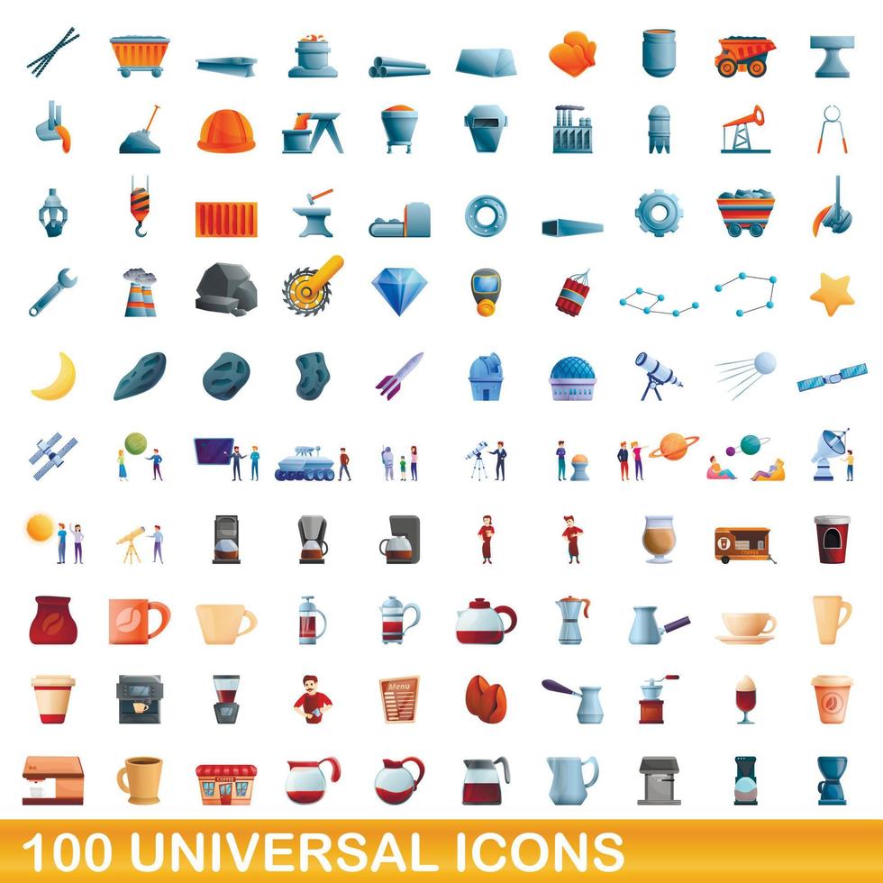 conjunto de 100 ícones universais, estilo cartoon vetor