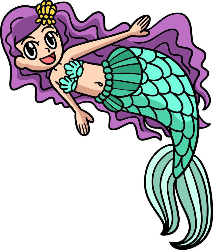 lindo clipart colorido de desenho animado de sereia vetor