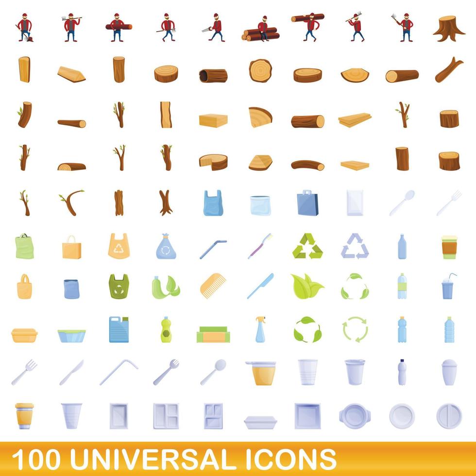 conjunto de 100 ícones universais, estilo cartoon vetor